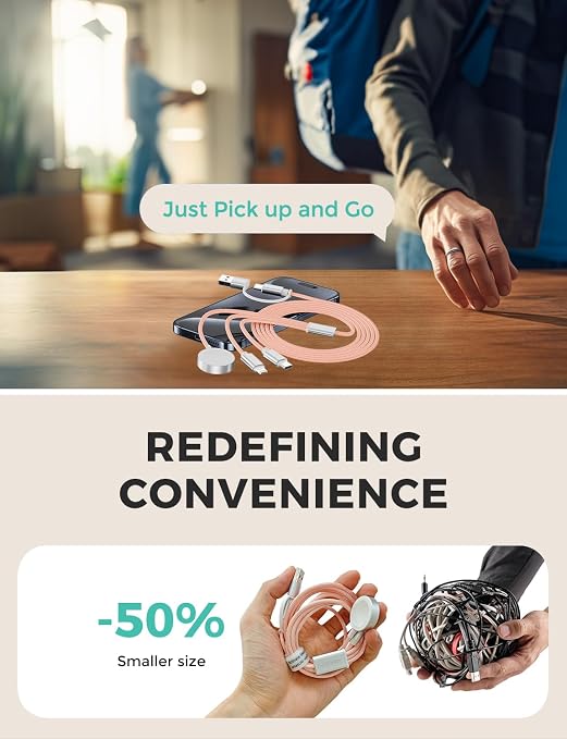 Travel Essentials,3 in 2 USB C Cable for Apple Watch Charger,iPhone Charger,Multi Charging Cable,Cruise Vacation Camping Essentials,Portable for iWatch Series 11-2/Ultra/SE & iPhone 17-12,Car,Pink