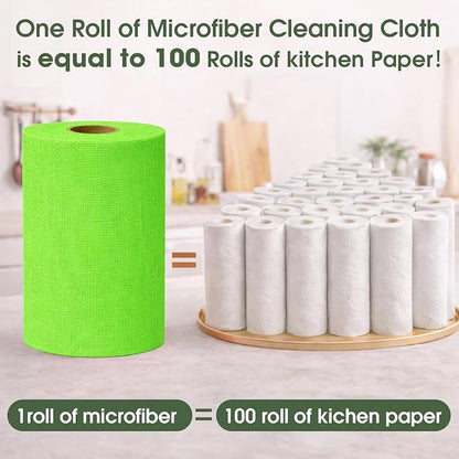 Microfiber Cleaning Cloth Roll - 100 Pack Tear Away Microfiber Paper Towels, Reusable, Washable, Scratch-Free, Kitchen Towels for Car, Home, Kitchen, Glass, Dishes (Neon Green)