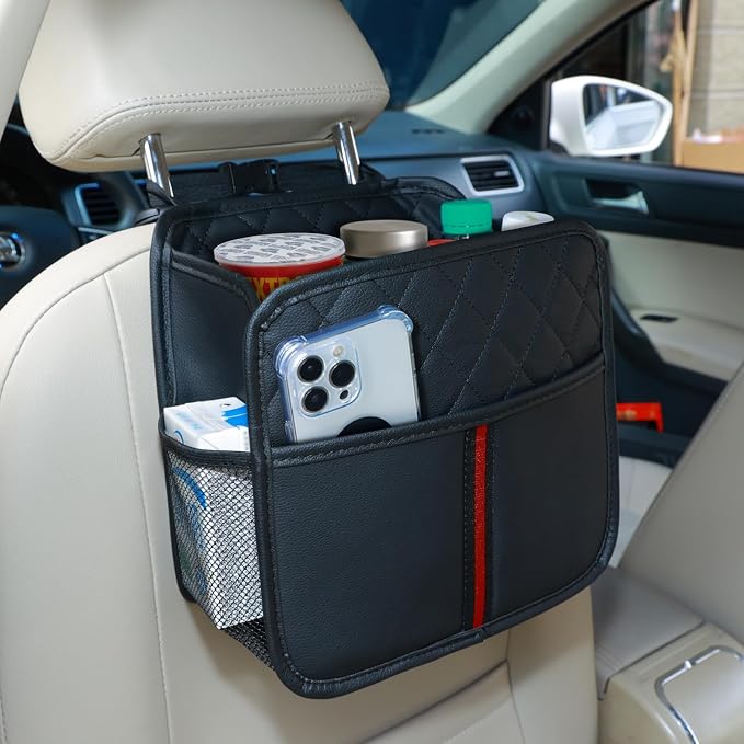 Car Seat Back Organizer, 1 Pack Multifunctional car organizers and storage with Cup Holders, Car Trash Can, Back of Seat Car Organizer for Kids & Adults, Universal for Most Cars, Black