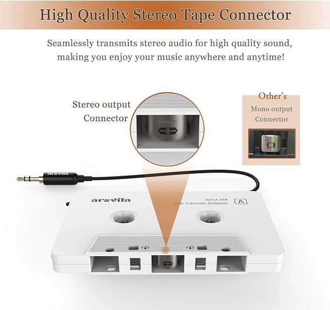 arsvita Car Audio Cassette to Aux Adapter, 3.5 MM Auxillary Cable Tape Adapter