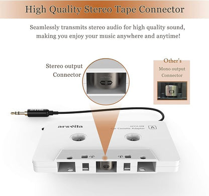 arsvita Car Audio Cassette to Aux Adapter, 3.5 MM Auxillary Cable Tape Adapter