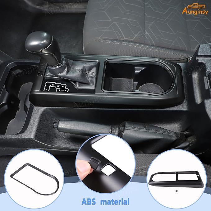 Aunginsy Center Console Gear Shift Panel Cover Cup Holder Trim Kit Compatible with Toyota Tacoma 2016-2023 Car Gear Shifter Cupholder Panel Decorative Frame Protection Ring ABS Interior Accessories
