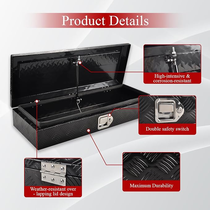 34.5''Inch Aluminum Truck Tool Box Truck Bed Toolbox Trailer Chest Box Trailer Storage Organizer Waterproof Square Storage Organizer w/Lock&Keys Black(‎34.5" Lx13'' Wx6.5'' H)