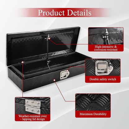 34.5''Inch Aluminum Truck Tool Box Truck Bed Toolbox Trailer Chest Box Trailer Storage Organizer Waterproof Square Storage Organizer w/Lock&Keys Black(‎34.5" Lx13'' Wx6.5'' H)