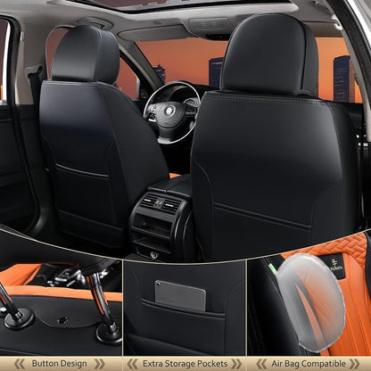 FLORICH Seat Covers for Cars, Waterproof Automotive Seat Covers, Leather Car Seat Covers 2 Pack, Universal Front Seat Cushion Protector for Most Cars Trucks SUV-Black&Orange