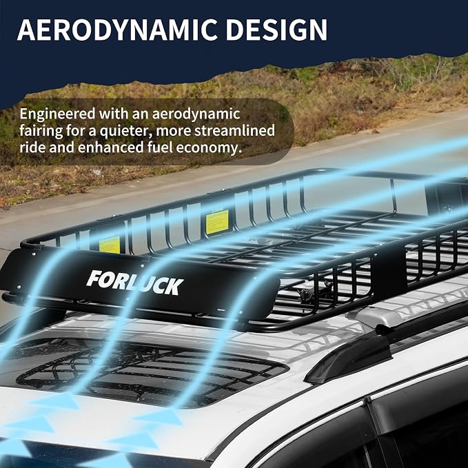 Forluck 64 x 39 x 5 Inch Universal 250 LBS Heavy Duty Roof Rack Cargo Carrier with Waterproof Bag, Extension Rooftop Cargo Carrier, Car Top Luggage Holder for SUV, Truck or RV Steel Construction