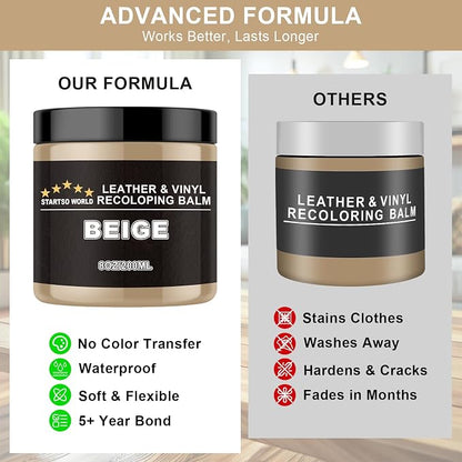 STARTSO WORLD 200Ml Leather Recoloring Balm with 100ML Leather Conditioner, Beige Leather Repair Kit for Furniture, Leather Dye, Leather Scratch Repair, Leather Couch Paint