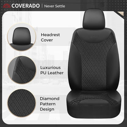 Coverado Seat Covers Full Set, 5 Seat Black Car Seat Covers, Leather Car Seat Protectors, Automotive Front and Back Seat Covers, Waterproof Car Seat Cushions Universal Fit for Most Sedan, SUV, Truck