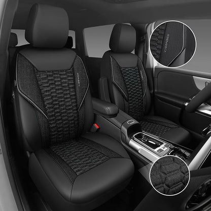 CAR PASS 3D Foam Linen Leather Car Seat Covers Front Seats,Piping Quilting Water Resistant Linen Front Seat Covers for Car,Universal Fit for SUV Truck Sedan Automotive,Armrest Airbag Compatible,Black