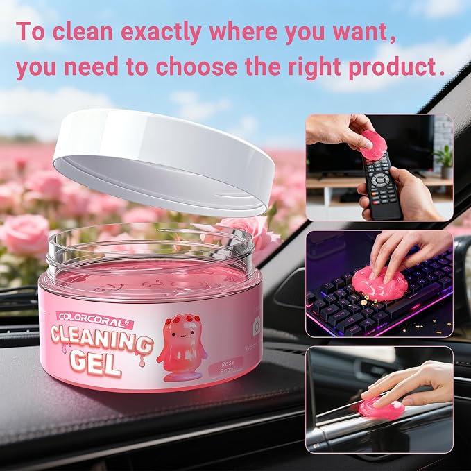 ColorCoral 2 Pack Car Cleaning Gel Reusable Auto Slime Cleaner,Rose Scent Dust Cleaning Gel Keyboard Slime for Car Interior Air Vent Cleaner, Auto Detailing kit Tools Accessories,Gifts for Men Women