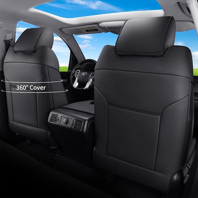 Huidasource Tacoma Front&Back Car Seat Covers, Automotive Seat Cushion Fit for 4th Gen Toyota Tacoma 2024-2026 Double&Crew Cab Trailhunter SR SR5 Limited TRD Sport/Off Road (Full Set/Black&Blue)