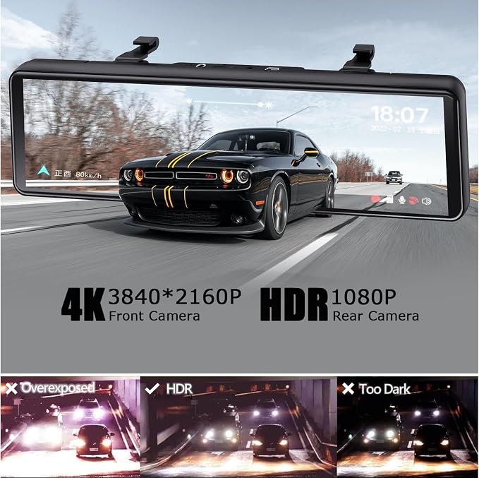 NikoMaku Mirror Dash Cam Front and Rear OEM Design 4K Resolution 11 Inch Full Touch Screen Rear View Mirror Camera for Cars 170° Wide Angle Type-C Dual Lens Included GPS AS5 Pro Standard