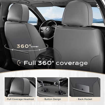 Coverado Car Seat Covers Front, Seat Covers for Cars, Waterproof 2-Pack Car Seat Cushions, Leather Carseat Seat Protectors, Universal Seat Covers Fit for Most Sedans SUV Pick-up Trucks(Gray&Black)