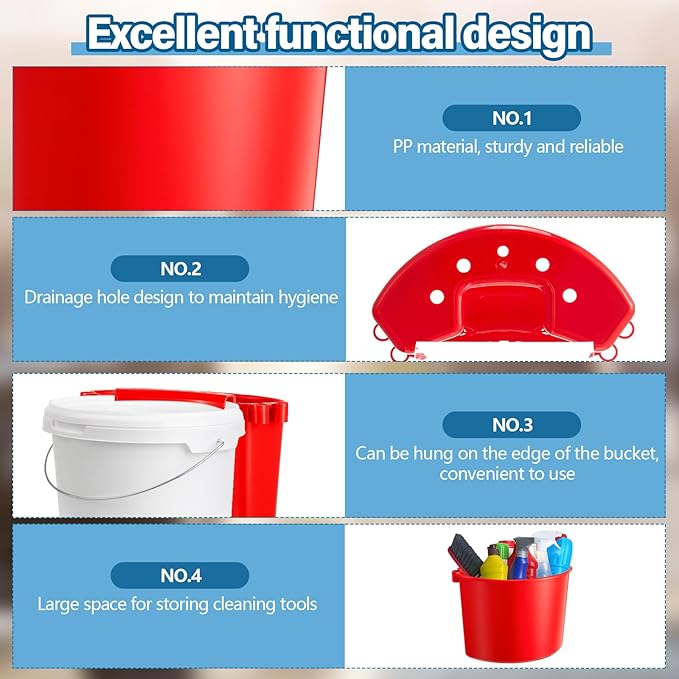 2 Pcs Car Detailing Bucket Organizer 10.2 x 7.8 x 5.5 Inch Car Washing Bucket Caddy Portable Multipurpose Hanging Organizer for Accessories Tool Home Garden Camping (Red)