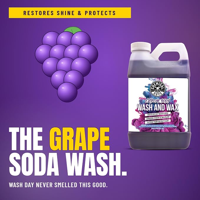 Chemical Guys Extreme Bodywash & Wax Foaming Car Wash Soap - Soap for Foam Cannons, Foam Guns, or Bucket Washes for Cars, Trucks, Motorcycles, RVs, and More, Grape Scent - 128 oz (1 Gallon)