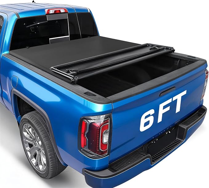 RHOBRA Soft Quad-Fold Truck Bed Tonneau Cover Compatible with 2016-2023 Toyota Tacoma 6ft Bed (Excl. Trail Edition), 26.5oz Vinyl Truck Bed Cover, Weather Resistant Bed Cover