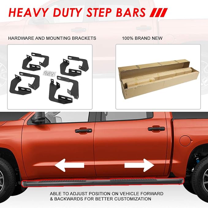 Auto Dynasty Running Boards Compatible with 2007-2021 Toyota Tundra CrewMax/Extended Crew Cab, Stainless Steel Side Step Nerf Bar, 5 Inches Step Bars, Black Powdercoated