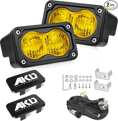 3" 40W Yellow Flood LED Pods with Wiring Harness & Black Covers | High Intensity CREE LEDs Yellow Fog Lights Small Chase Lights 2 Packs for Trucks Motorcycle SUV UTV ATV Dirt Bike