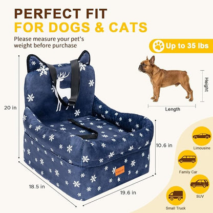 Dog Booster Car Seats for S/M Dogs Up to 35lbs,Pet Car Seat/Travel Bed with Washable&Removable Cover,Storage Pockets,Dog Safety Belt and Elevated Cushion Fits in Front/Back Seat