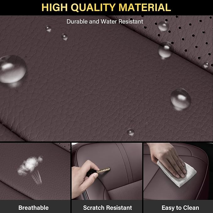 Coverado Silverado Seat Covers Full Set, Faux Leather Car Seat Covers Fit for Chevy Silverado GMC Sierra 2007-2013 & 2019-2026 1500, 2020-2026 2500HD 3500HD Crew Double Extended Cab(Brown)