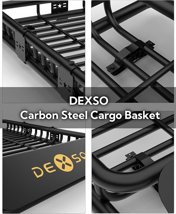 DEXSO Universal Roof Rack Basket with Cargo Net, 64" x 39" Rooftop Cargo Carrier Basket, 200 Lbs Capacity Car Cargo Rack, Heavy Duty Luggage Rack for SUVs, Trucks, Vehicles
