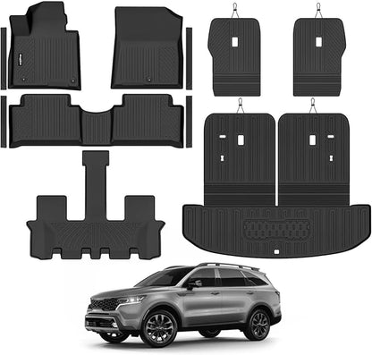 Floor Mats for 2021-2026 Kia Sorento Gas 6 Seats/Captain Chairs (Not for Hybrid), Trunk Mat & Backrest Mat & Door Sill Guard All Weather TPE Protector for Sorento Accessories