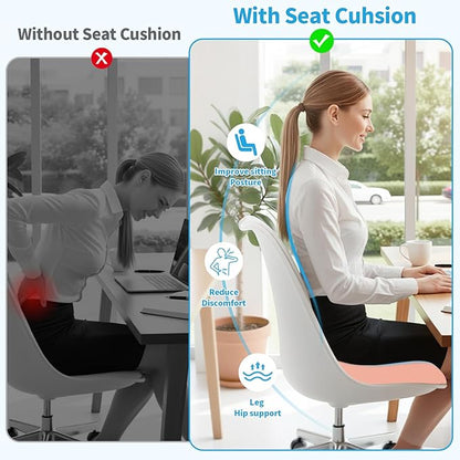 TranquilRelax 2XL Seat Cushion, Memory Foam Cushion for Long Sitting Hours on Office Chair, Car Seat, Non-Slip Chair Pad for Sciatica, Coccyx, Tailbone Pain Relief & Post-Surgery Recovery (Pink)