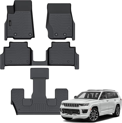 Auxko All Weather 3 Row Floor Mats for Jeep Grand Cherokee L 2021-2025 2026 6 Seat(2nd Row Bucket Seat Without Center Console) TPE Floor MatS Liners Black