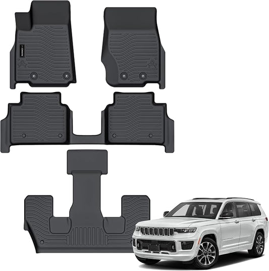 Auxko All Weather 3 Row Floor Mats for Jeep Grand Cherokee L 2021-2025 2026 6 Seat(2nd Row Bucket Seat Without Center Console) TPE Floor MatS Liners Black