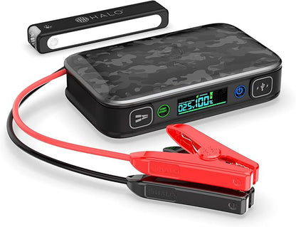 Halo Bolt PaL 1000 Portable Car Jump Starter | USB-A & USB-C Charger Ports, Digital Display, Powers Multiple Devices, Detachable Power Bank & Emergency Flashlight, Jumps Cars SUVs & Trucks — Black