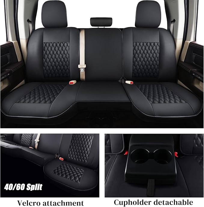 Coverado Car Seat Covers Curved Full Set, Black Seat Covers for Dodge RAM 1500 Compatible with 2009-2018 Ram 1500, 2010-2024 Ram 2500 3500 Dodge RAM Accessories Automotive Seat Covers