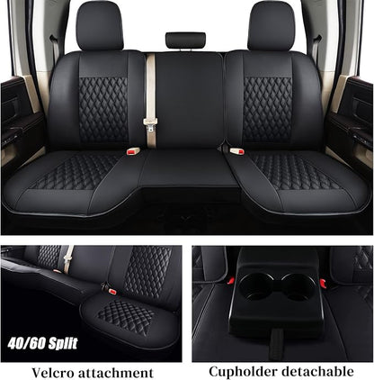 Coverado Car Seat Covers Curved Full Set, Black Seat Covers for Dodge RAM 1500 Compatible with 2009-2018 Ram 1500, 2010-2024 Ram 2500 3500 Dodge RAM Accessories Automotive Seat Covers