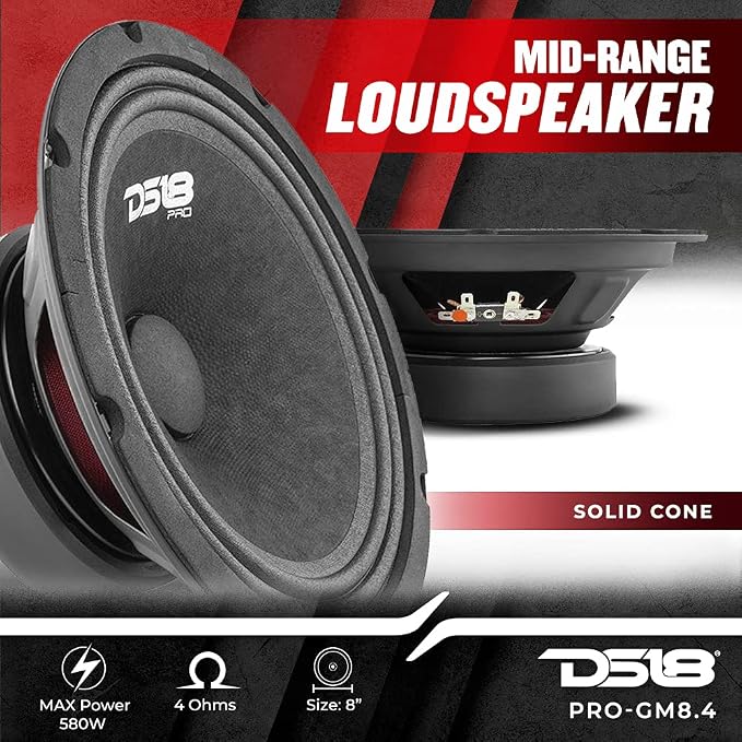 DS18 PRO-GM8.4PK Mid and High Complete Package - Includes 2X Midrange Loudspeaker 8" and 2X Aluminum Super Bullet Tweeter 1" Built in Crossover - Door Speakers for Car or Truck Stereo Sound System