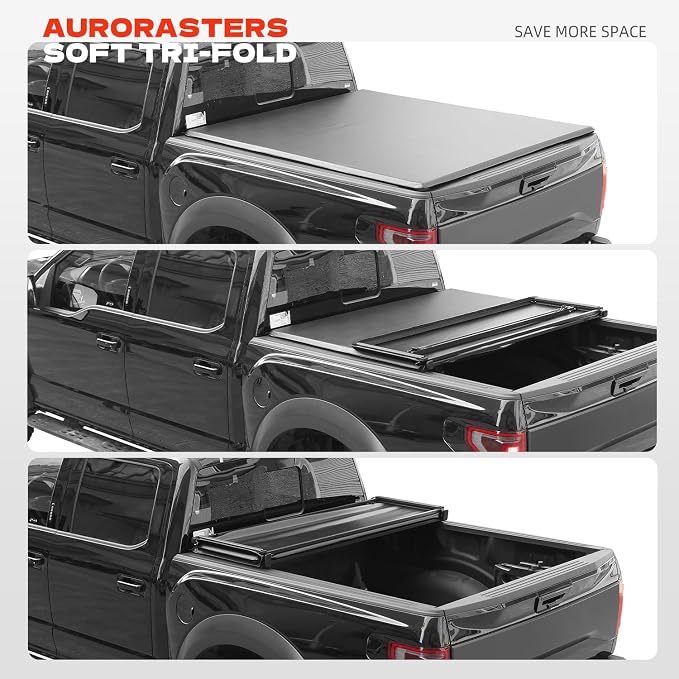Soft Tri-Fold Truck Bed Tonneau Cover for 2016-2025 2026 Toyota Tacoma Fits 6FT Bed (73.7") | Only for Models with The Deck Rail System