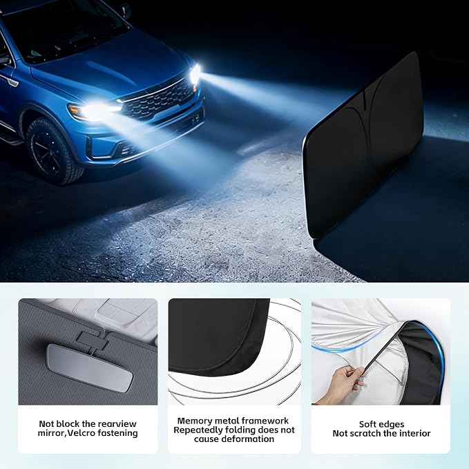 Windshield Sun Shade for Kia Sorento 2016-2026 Sunshade 300T Windshield Cover Shield Protector Blocks UV Rays Custom Fit Sorento Front Window Shades Windshield Accessories Keep Cool Foldable
