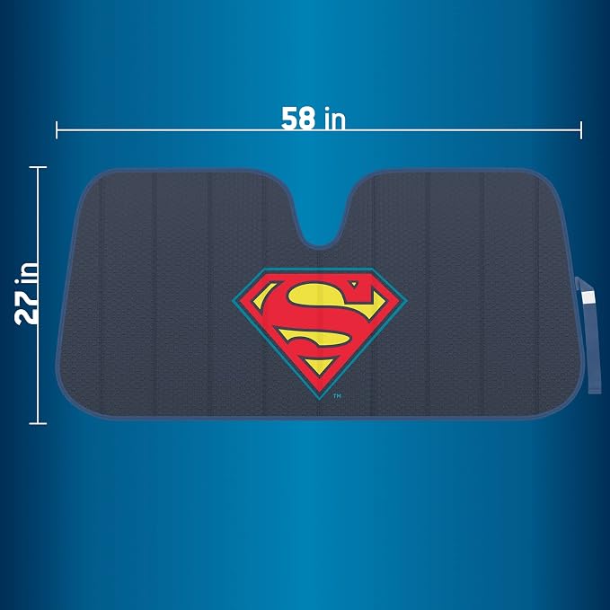 BDK New Superman 2022 Windshield Sunshade for Car Truck & SUV - Folding Car Sun Shade for Front Window, Auto Sun Visor Heat Protection, Sunscreen Blocks UV Rays and Keeps Vehicle Cool (58 x 27 Inch)