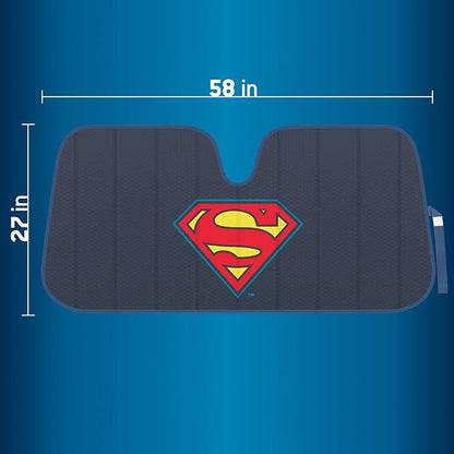 BDK New Superman 2022 Windshield Sunshade for Car Truck & SUV - Folding Car Sun Shade for Front Window, Auto Sun Visor Heat Protection, Sunscreen Blocks UV Rays and Keeps Vehicle Cool (58 x 27 Inch)