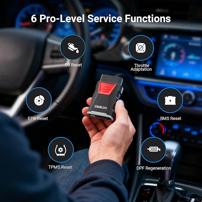 GOOLOO DS100 OBD2 Scanner Bluetooth, Wireless All System OBD2 Scanner Diagnostic Tool, Check Engine, Live Data, 6 Reset Services, Read and Clear Error Codes for All OBDII Protocol Cars Since 1996