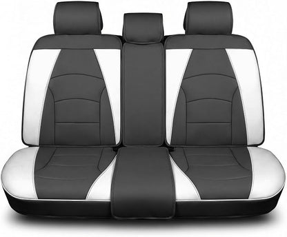 FH Group Car Seat Cover for Back Seat White Black Faux Leather - Universal Fit, Rear Seat Covers for Cars with Rear Split Bench, Car Seat Cushions, Car Interior Accessories for SUV, Sedan, Van