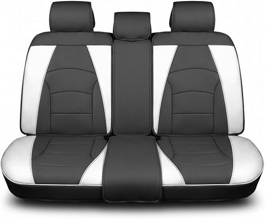 FH Group Car Seat Cover for Back Seat White Black Faux Leather - Universal Fit, Rear Seat Covers for Cars with Rear Split Bench, Car Seat Cushions, Car Interior Accessories for SUV, Sedan, Van