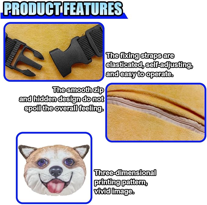 Cute Corgi Dog Car Headrest Pillow- Memory Foam Car Neck Pillow Auto Seat Cushion of Headrests for Pain Pressure Relief- Cartoon Neck Support Cushion with Adjustable Strap for Most Cars (Corgi)