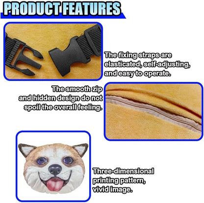 Cute Corgi Dog Car Headrest Pillow- Memory Foam Car Neck Pillow Auto Seat Cushion of Headrests for Pain Pressure Relief- Cartoon Neck Support Cushion with Adjustable Strap for Most Cars (Corgi)