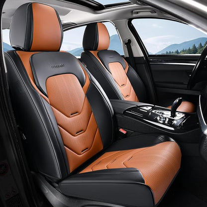 Coverado Front and Back Seat Cover, 5 Seat Leather Car Seat Covers, Black&Brown Seat Cover for Cars, Waterproof Car Seat Protector, Automotive Seat Cover, Car Seat Cushion Universal Fit for Most Cars