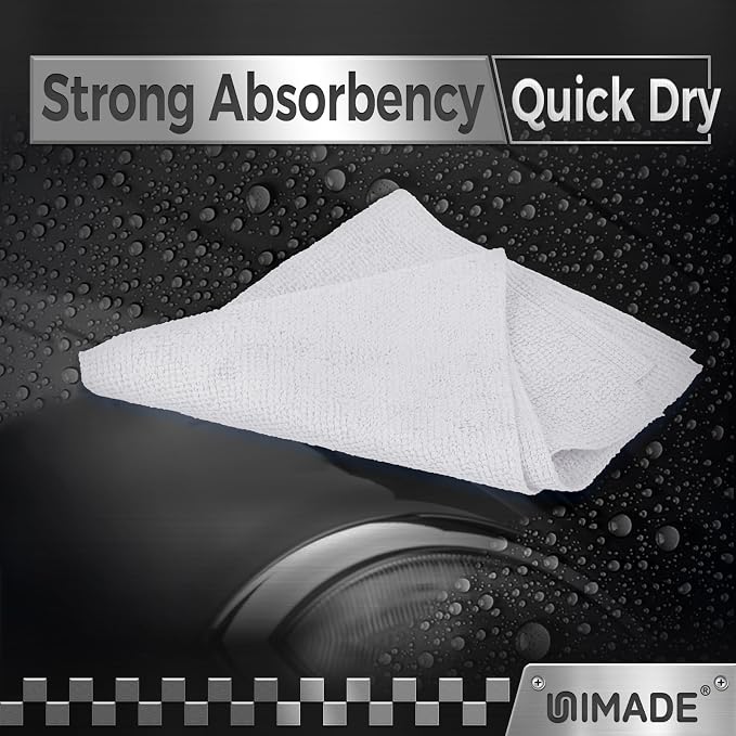 UNIMADE Shop Towel Rag, 200 Pack Reusable Rags Bulk Microfiber Cleaning Cloth Lint Free Towels for Car Kitchen Automotive Bar Mechanic Restaurant Garage, 11.5"x 11.5", White