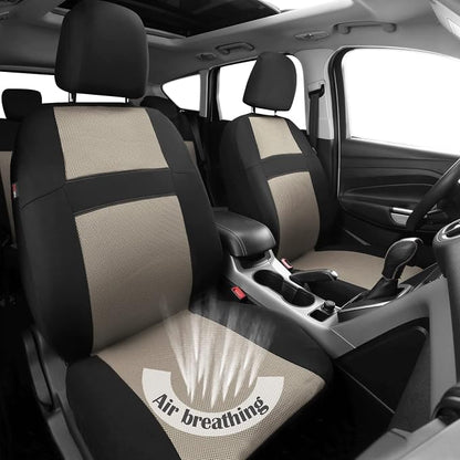 CAR PASS Seat Cover Full Sets, 3D Air Mesh Car Seat Cover with 5mm Composite Sponge Inside,Airbag Compatible Universal Fit for SUV,Vans,sedans, Trucks, Automotive Interior Covers (Black Beige)