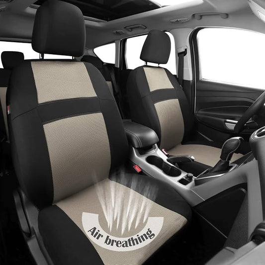 CAR PASS Seat Cover Full Sets, 3D Air Mesh Car Seat Cover with 5mm Composite Sponge Inside,Airbag Compatible Universal Fit for SUV,Vans,sedans, Trucks, Automotive Interior Covers (Black Beige)