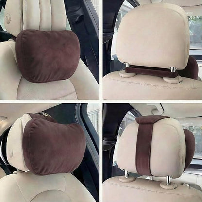 2PCS Car Pillow for Car Neck Pillow for Driving Seat Neck Support Soft Cushion Back Support Head-Rests for Vehicle Sleeping with Elastic Adjustment Strap (Coffee, Head and Lumbar)