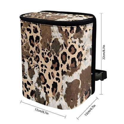 Talayituse Brown Leopard Cow Print Car Trash Can with Lid, Leak Proof Auto Trash Bag Hanging Vehicle Garbage Can Multipurpose Storage Container for Back Seat Road Trip
