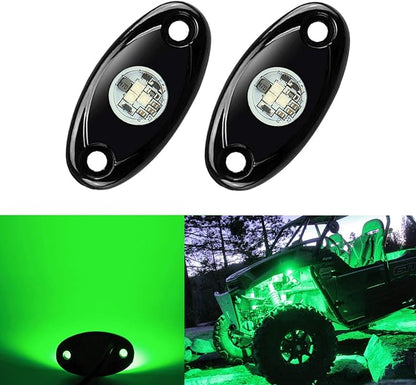 2 Pods LED Rock Lights, Ampper Waterproof LED Neon Underglow Light for Car Truck ATV UTV SUV Offroad Boat Underbody Glow Trail Rig Lamp (Green)