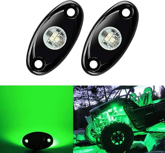 2 Pods LED Rock Lights, Ampper Waterproof LED Neon Underglow Light for Car Truck ATV UTV SUV Offroad Boat Underbody Glow Trail Rig Lamp (Green)